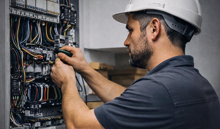 Commercial electrician handling electrical installation services in Central Valley wiring and electrical equipment.